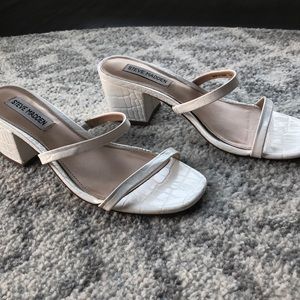 White Square Toed Steve Madden Heeled Sandal